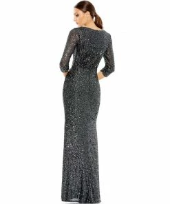Ieena For Mac Duggal Shop For Sequined Draped 3/4 Sleeve Gown