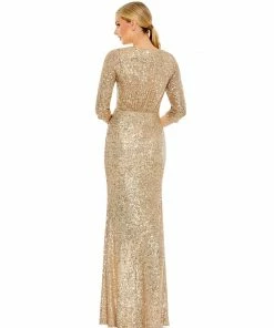 Ieena For Mac Duggal Shop For Sequined Draped 3/4 Sleeve Gown