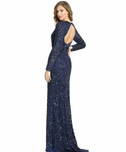 Mac Duggal Long Sleeve Embellished Gown