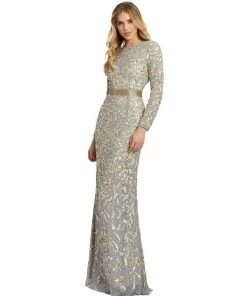 Mac Duggal Long Sleeve Embellished Gown