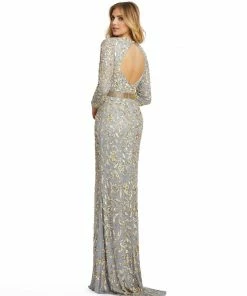 Mac Duggal Long Sleeve Embellished Gown