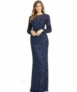 Mac Duggal Long Sleeve Embellished Gown