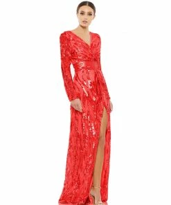 Mac Duggal Embellished Faux Wrap Open Back Gown Shop For