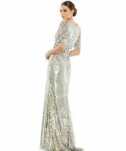 Mac Duggal Sequined Short Sleeve Evening Gown