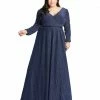 Mac Duggal Midnight Shimmering V-Neck Evening Gown (Plus) Shop For