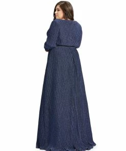 Mac Duggal Midnight Shimmering V-Neck Evening Gown (Plus) Shop For