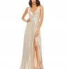 Mac Duggal Metallic Sequined Plunge Neck Gown Shop For
