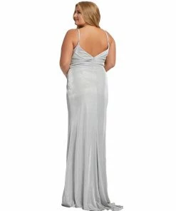 Mac Duggal Wrap Over Glitter Evening Gown | Final Sale Plus Size