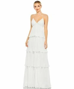 Ieena For Mac Duggal Spaghetti Strap Ruffle Layered Maxi Dress Shop For