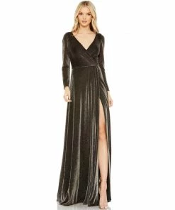 Ieena For Mac Duggal Shop For Metallic Jersey Surplice Gown