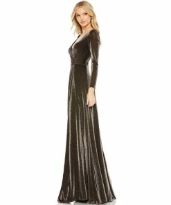 Ieena For Mac Duggal Shop For Metallic Jersey Surplice Gown