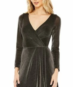 Ieena For Mac Duggal Shop For Metallic Jersey Surplice Gown