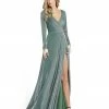 Ieena For Mac Duggal Shop For Metallic Jersey Surplice Gown
