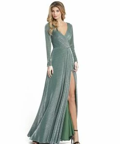 Ieena For Mac Duggal Shop For Metallic Jersey Surplice Gown