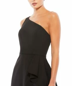 Mac Duggal One Shoulder High Slit Ruffle Gown