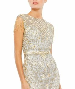 Mac Duggal Shop For Embellished Beaded Fringe Cap Sleeve Gown