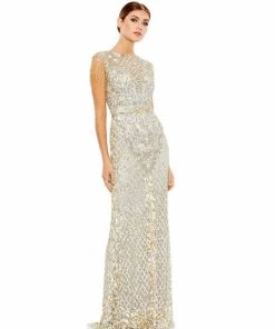 Mac Duggal Shop For Embellished Beaded Fringe Cap Sleeve Gown