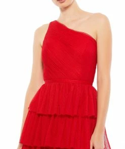 Ieena For Mac Duggal One Shoulder Layered Tiered Tulle Gown