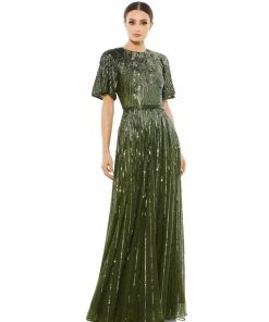 Mac Duggal Short Sleeve Ombre Sequined Evening Gown Shop For