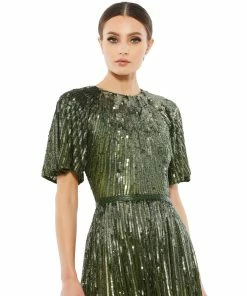 Mac Duggal Short Sleeve Ombre Sequined Evening Gown Shop For