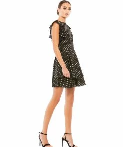 Ieena For Mac Duggal Metallic Flutter Sleeve Polkadot Dress Short Dresses