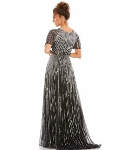 Mac Duggal Short Sleeve Ombre Sequined Evening Gown Shop For