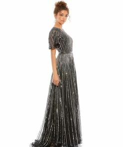 Mac Duggal Short Sleeve Ombre Sequined Evening Gown Shop For