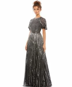 Mac Duggal Short Sleeve Ombre Sequined Evening Gown Shop For