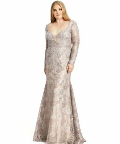 Mac Duggal Plunge Neck Embellished Lace Gown (Plus) Mother Of The Bride + Groom Dresses