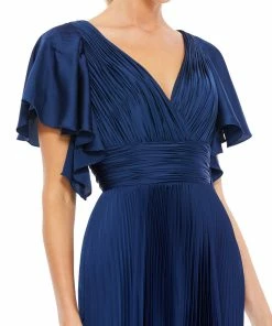 Ieena For Mac Duggal Pleated A-Line Flowing Sleeve Gown