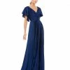 Ieena For Mac Duggal Pleated A-Line Flowing Sleeve Gown