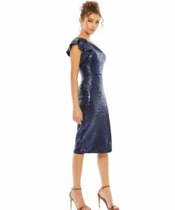 Ieena For Mac Duggal One Shoulder Ruffled Sequined Midi Dress Shop For