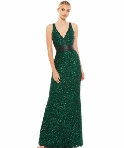 Mac Duggal Scalloped Neckline Sequined Evening Gown Shop For