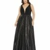 Mac Duggal Plus Size Plunging Black Ball Gown (Plus)