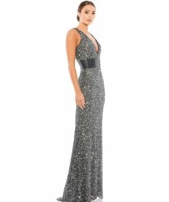 Mac Duggal Scalloped Neckline Sequined Evening Gown Shop For