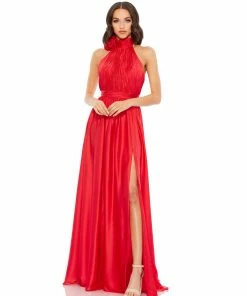 Mac Duggal Rosette Halter Chiffon Evening Gown Shop For