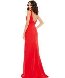 Mac Duggal Bow Shoulder V-Neck Gown