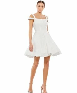 Ieena For Mac Duggal Sequined Cut Out Shoulder Skater Dress