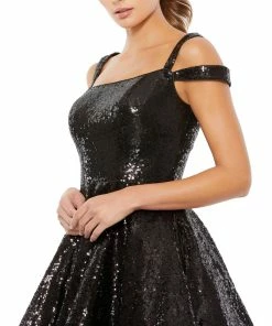 Ieena For Mac Duggal Sequined Cut Out Shoulder Skater Dress