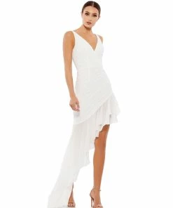 Ieena For Mac Duggal Asymmetrical Ruffled V-Neck Chiffon Dress Shop For