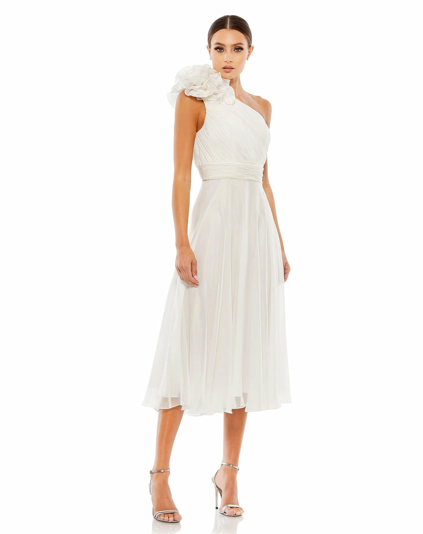 Mac Duggal Shop For Rosette One Shoulder Tea Length Dress 1 Mac Duggal Shop For Rosette One Shoulder Tea Length Dress