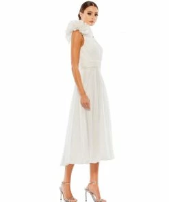 Mac Duggal Shop For Rosette One Shoulder Tea Length Dress