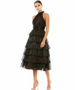 Mac Duggal Layered Polka Dot Halter Cocktail Dress