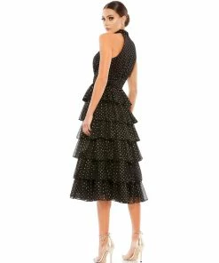 Mac Duggal Layered Polka Dot Halter Cocktail Dress