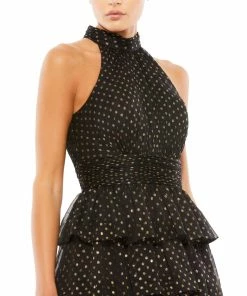 Mac Duggal Layered Polka Dot Halter Cocktail Dress
