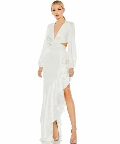 Ieena For Mac Duggal Shop For Cut Out Asymmetrical Ruffled Gown