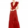 Mac Duggal Shop For Ruffled Shoulder Cut Out Soft Tie Back Tiered Gown