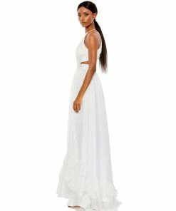 Mac Duggal Pleated Criss Cross Cut-Out Halter Neck Gown Shop For