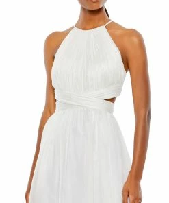 Mac Duggal Pleated Criss Cross Cut-Out Halter Neck Gown Shop For
