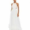 Mac Duggal Pleated Criss Cross Cut-Out Halter Neck Gown Shop For